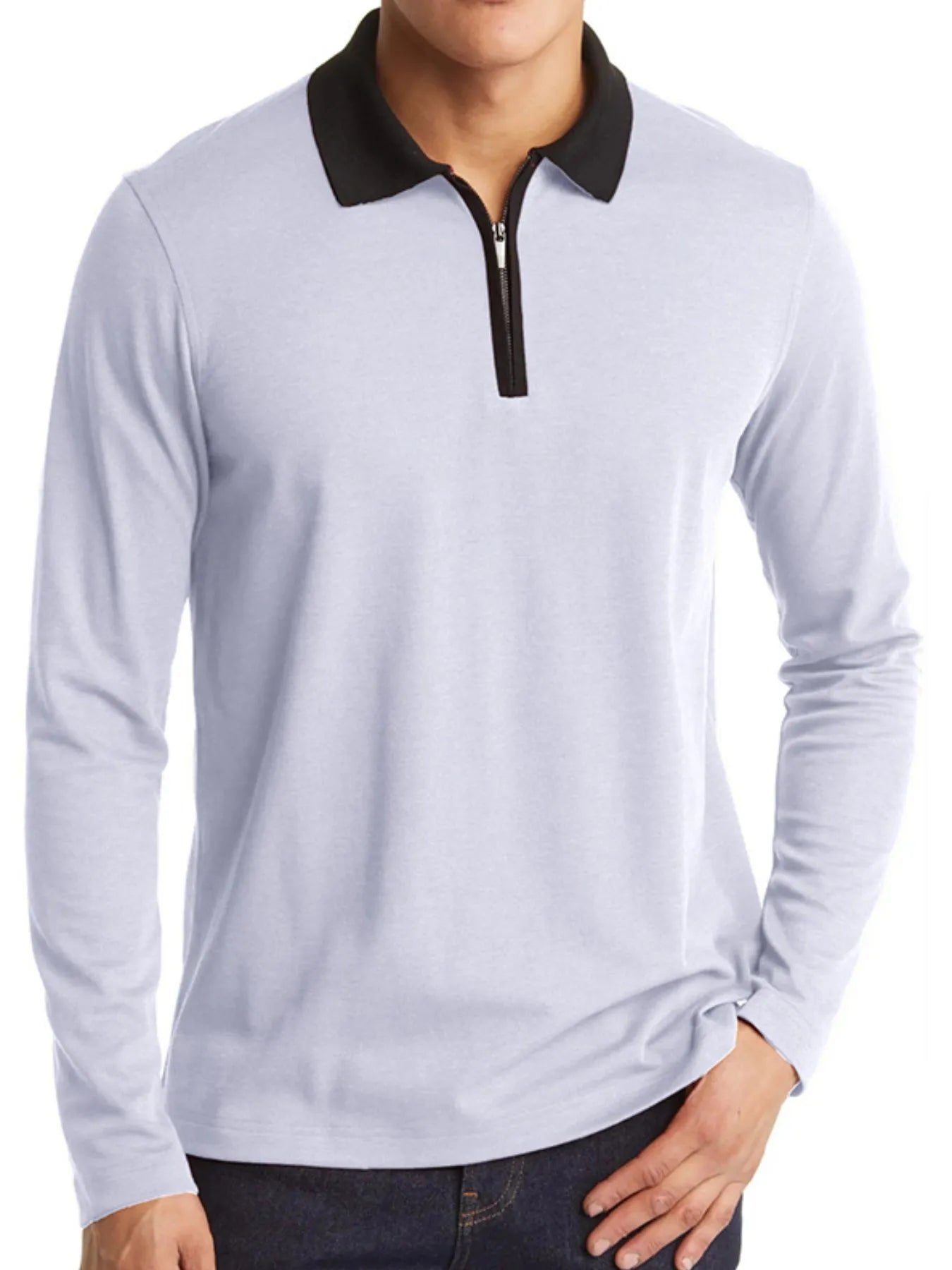 Men's Classic Long Sleeve Contrast Collar Polo Shirt.