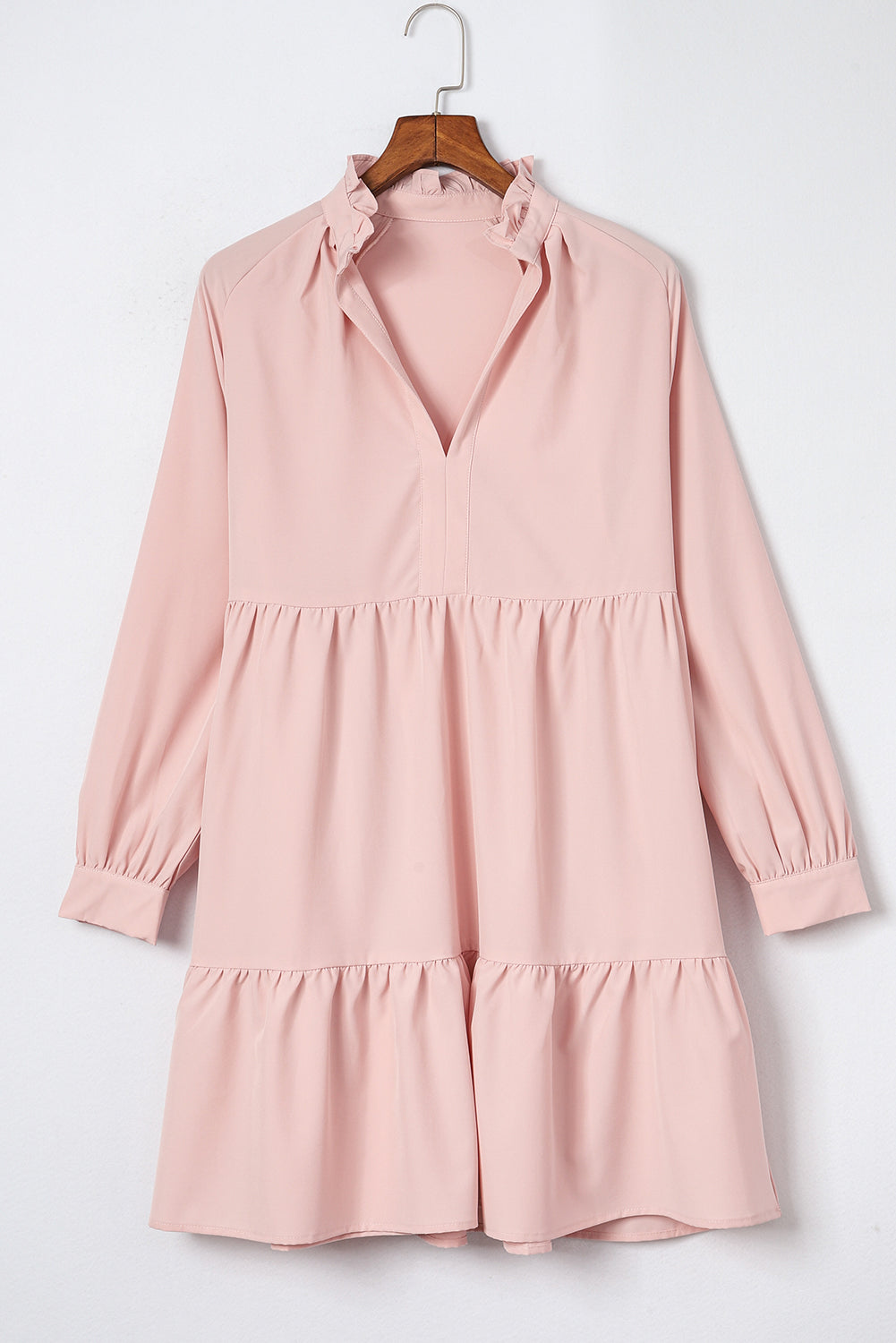 Pink Frilled Stand Collar Long Sleeve Ruffle Dress Dear-Lover Dropshipping