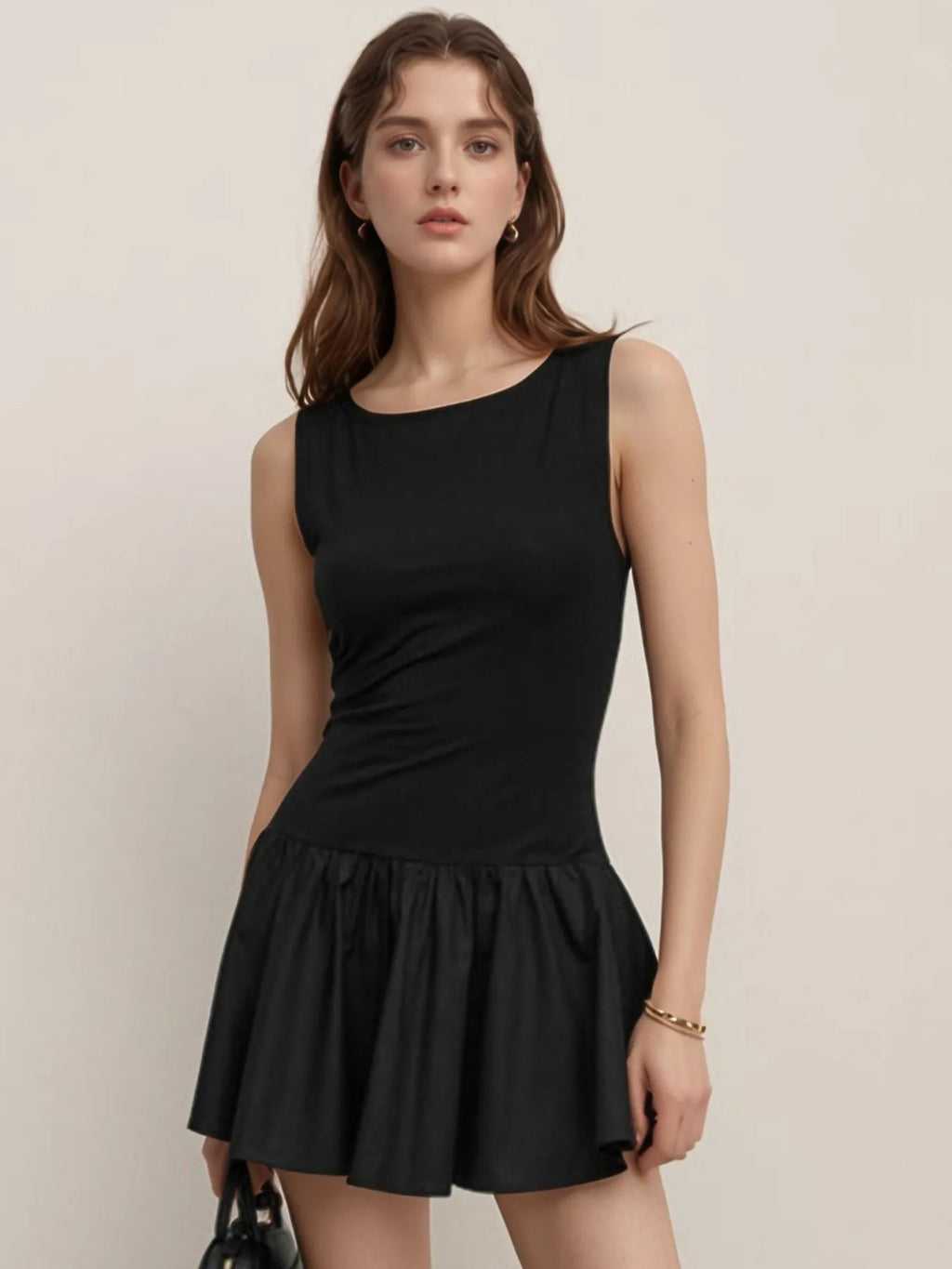 Sleeveless Ruched Mini Tank Dress.
