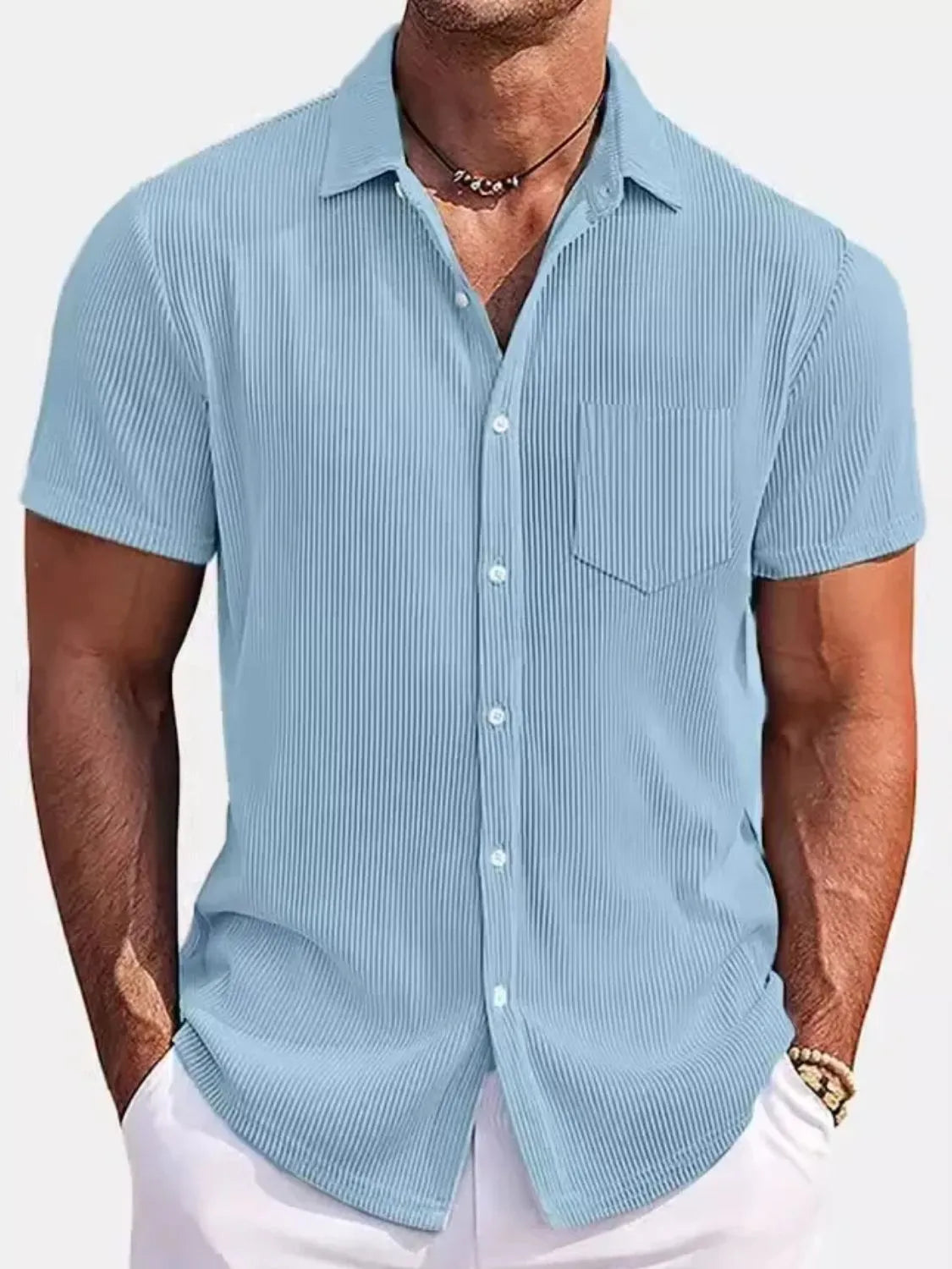 Men's Full Size Classic Short Sleeve Corduroy Button Down Shirt Plus Size.