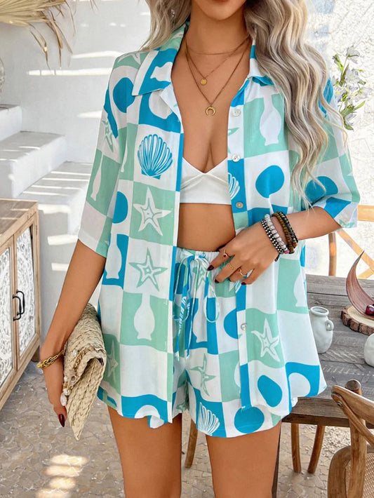 Buttoned Shirt and Shorts Set - CHIC TB