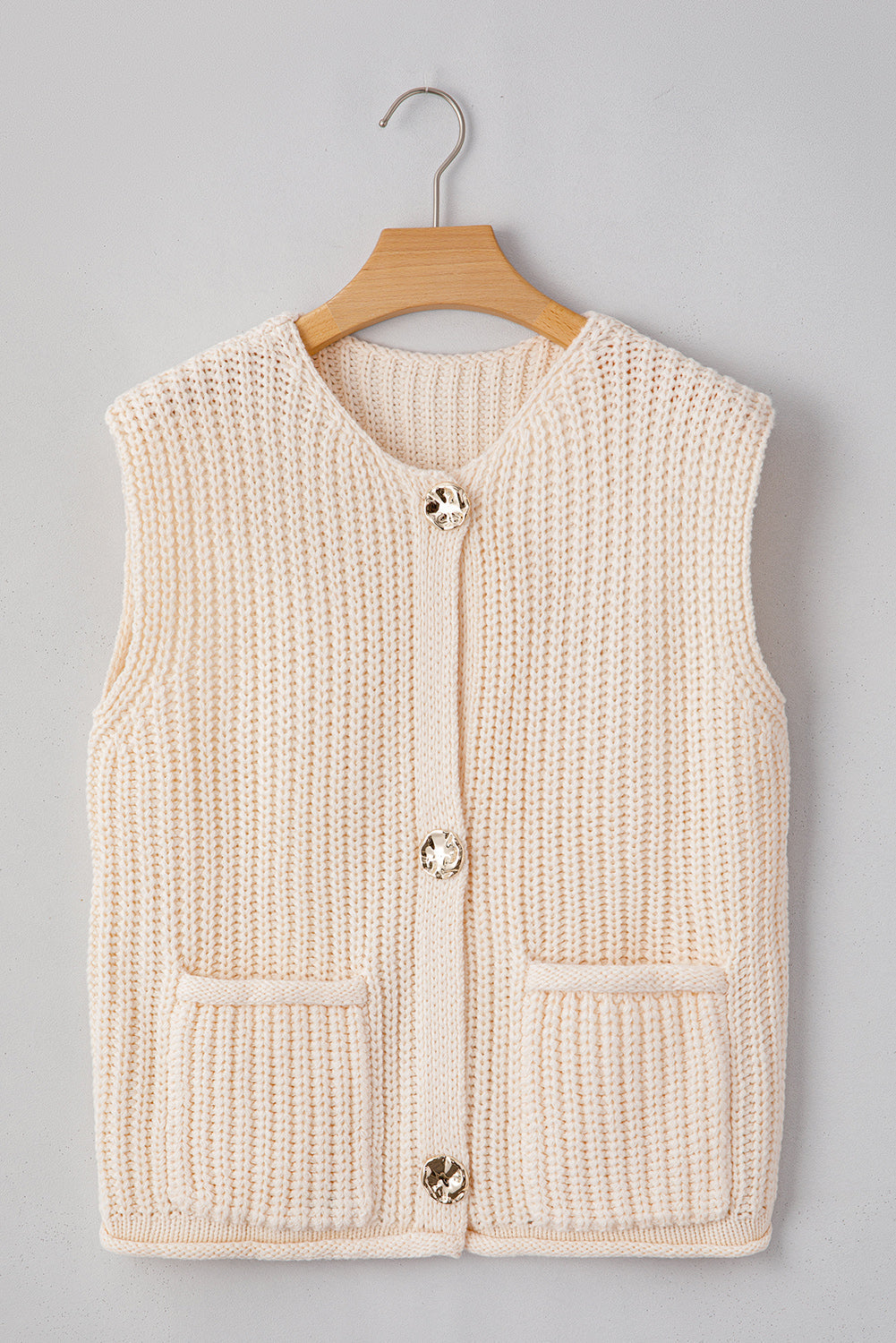 White Solid Textured Knit Side Pockets Buttoned Sweater Vest Dear-Lover Dropshipping