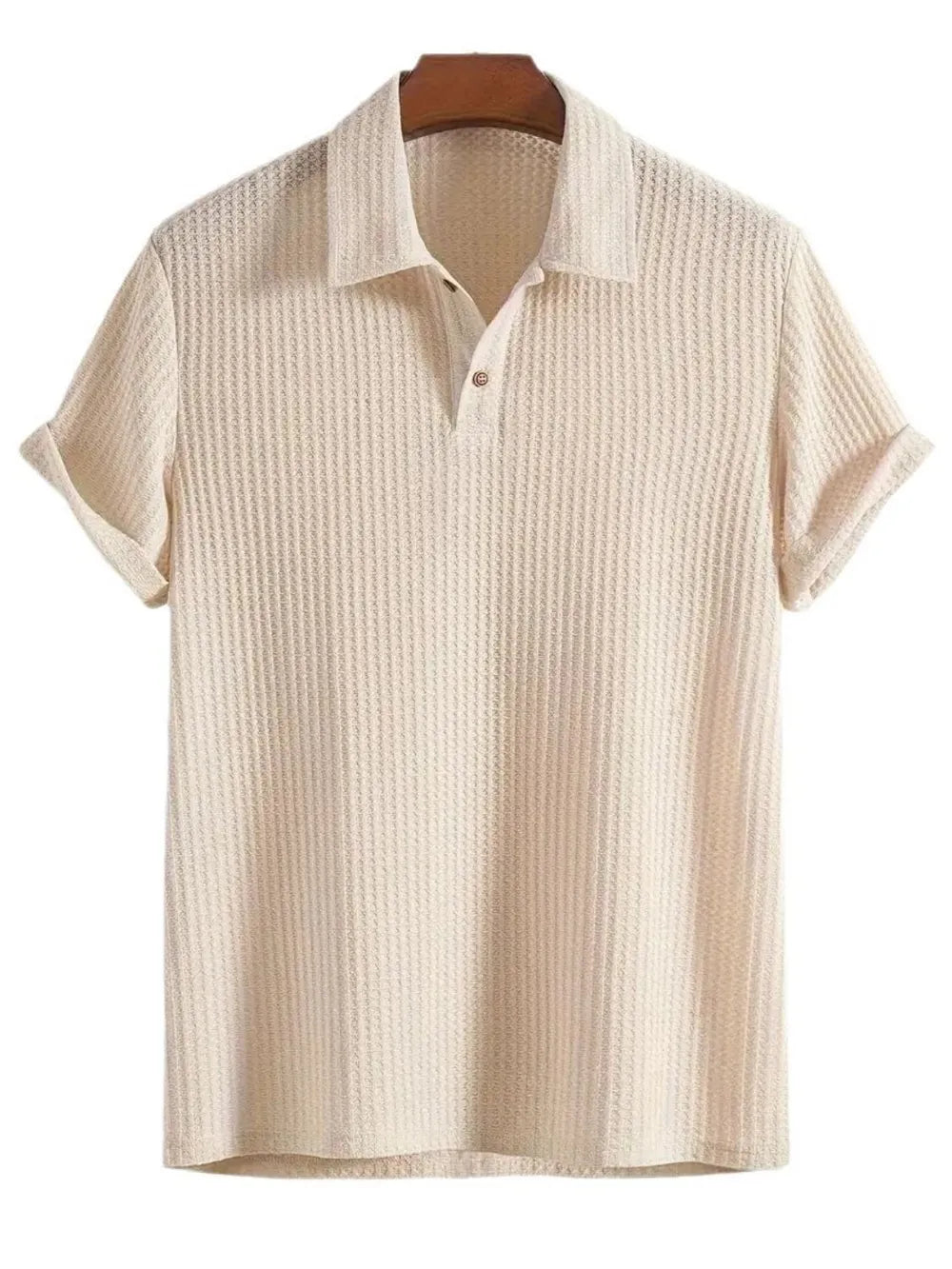 Men's Waffle-Knit Collared Neck Short Sleeve Polo.