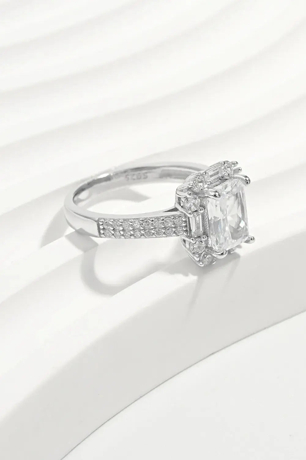 925 Sterling Silver Inlaid Zircon Square Ring.