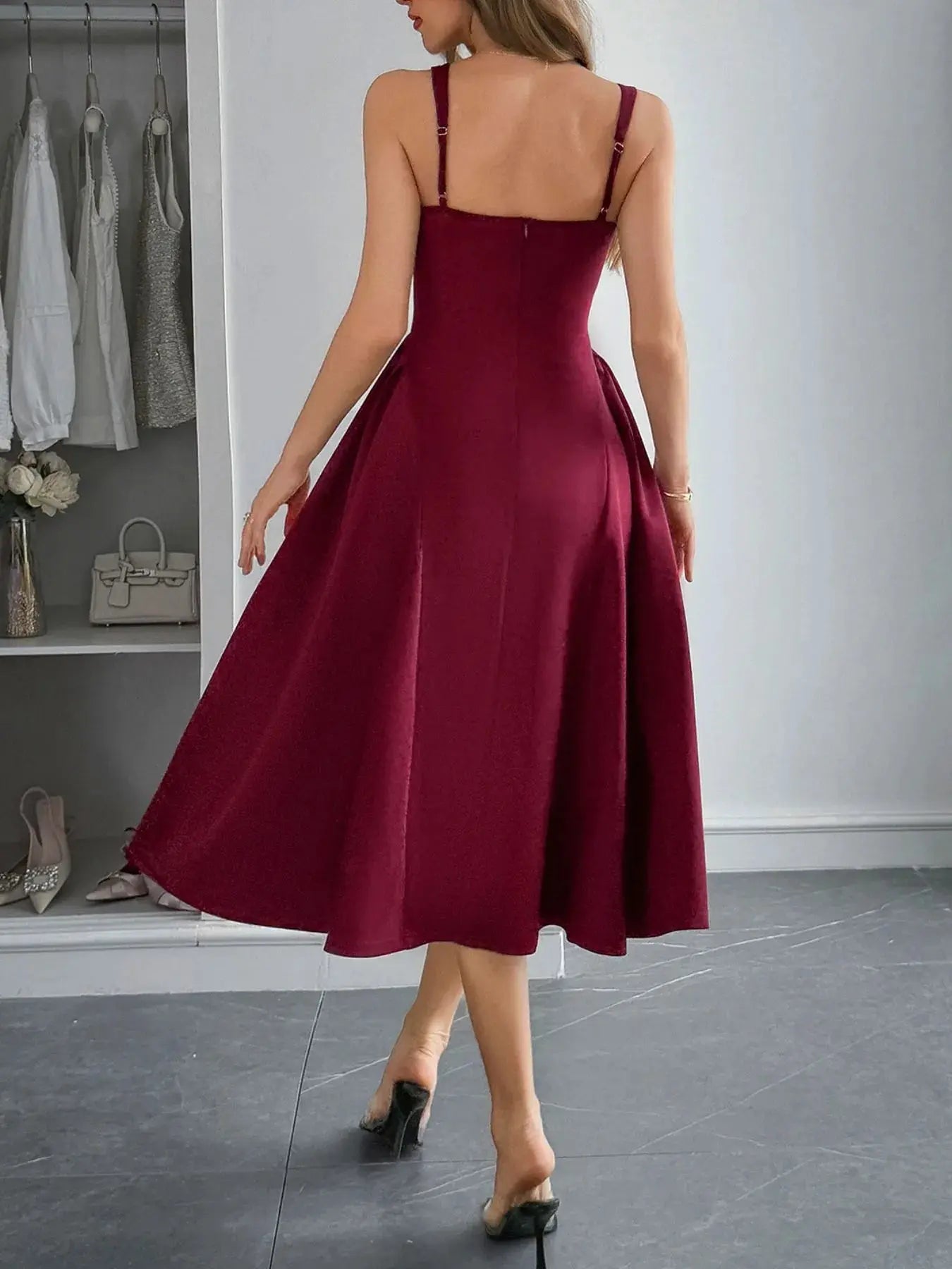 Square Neck Wide Strap Midi Dress.