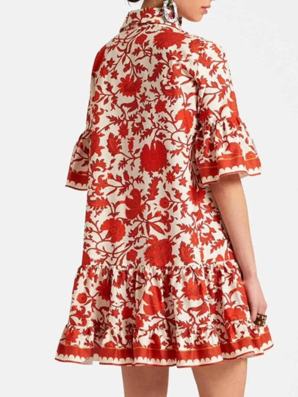 Floral Print Ruffle Sleeve Mini Dress.