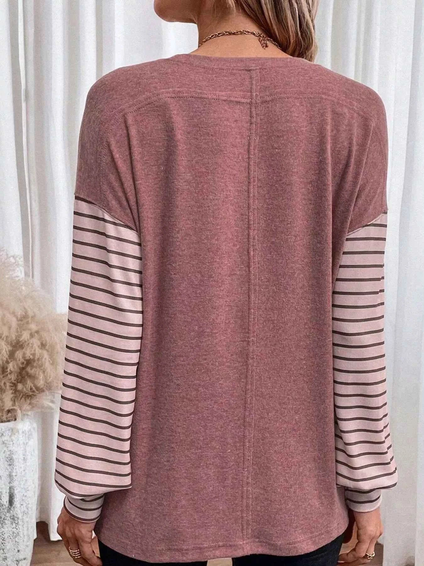 Striped Color Block Long Sleeve T-Shirt