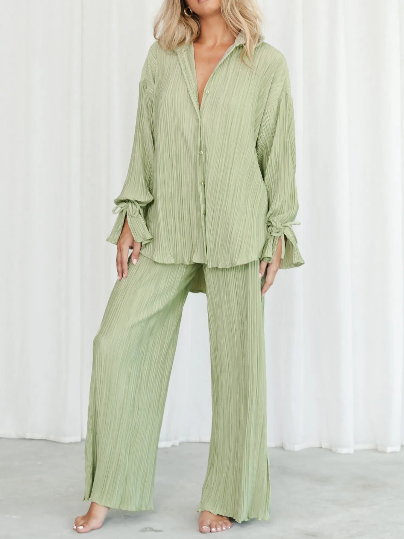 Button Up Long Sleeve Top and Pants Set.