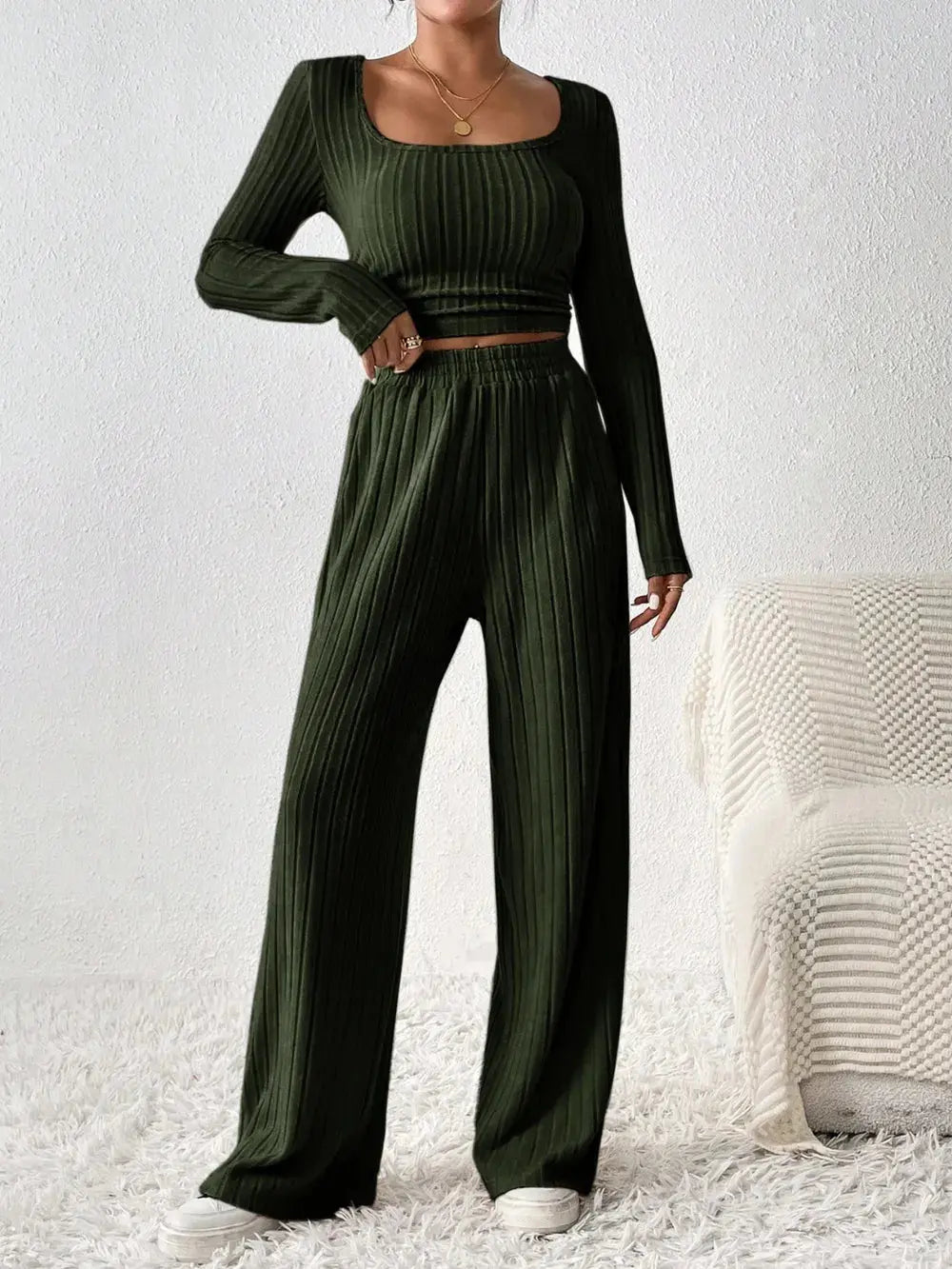 Honey Scoop Neck Long Sleeve Top and Pants Set.