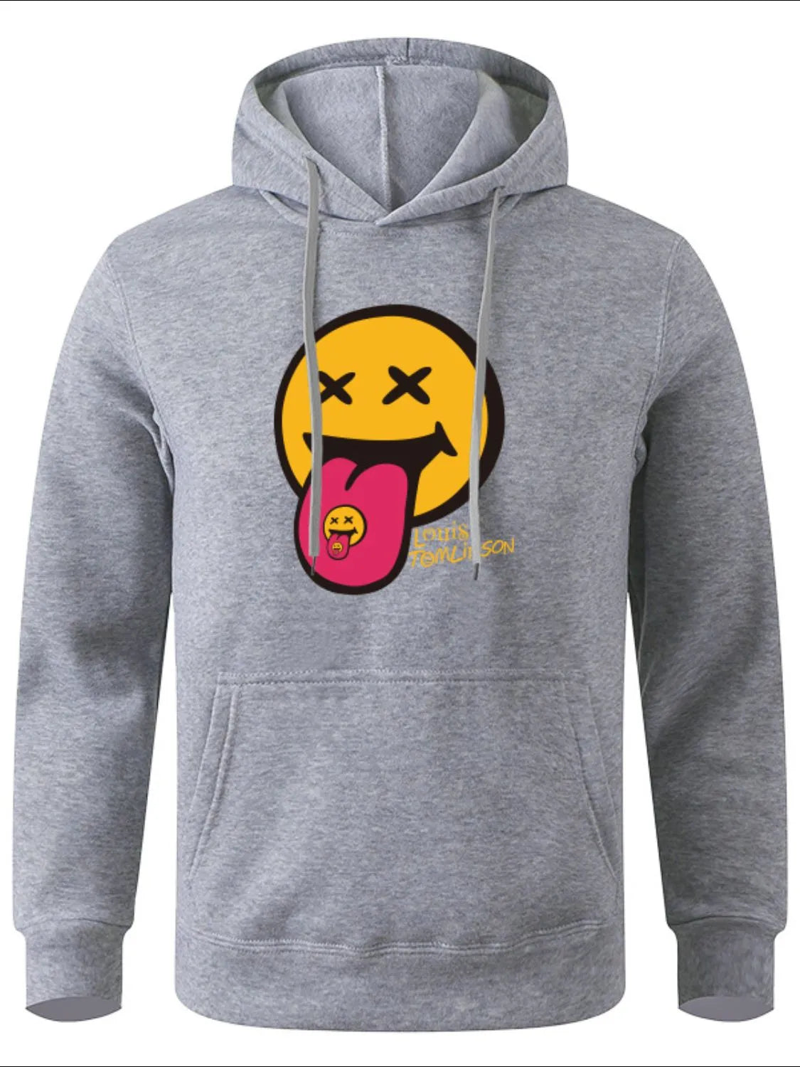 Men's Happy Face Graphic Long Sleeve Hoodie Plus Size.