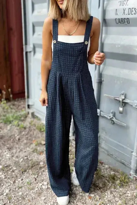 Plaid Wide Strap Wide Leg Overalls.