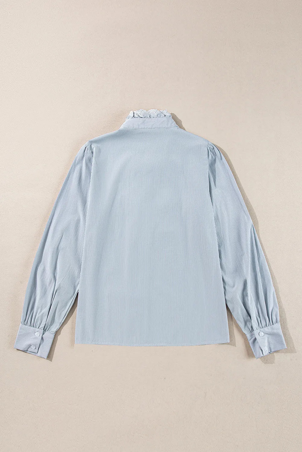 Lace Detail Striped Mock Neck Long Sleeve Shirt.