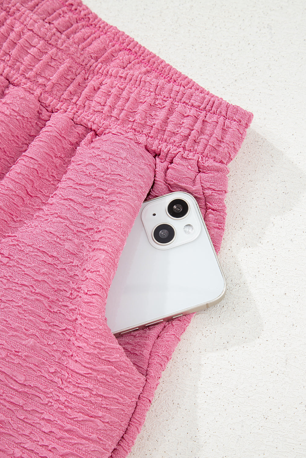 Pink Textured V Neck T Shirt and Shorts Set Dear-Lover Dropshipping