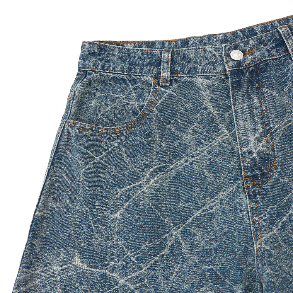 Lightning turtle crack tie dye made old denim wide leg pants