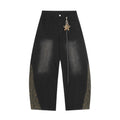 Leopard print patchwork washed curved knife jeans