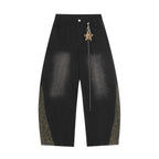 Leopard print patchwork washed curved knife jeans eprolo