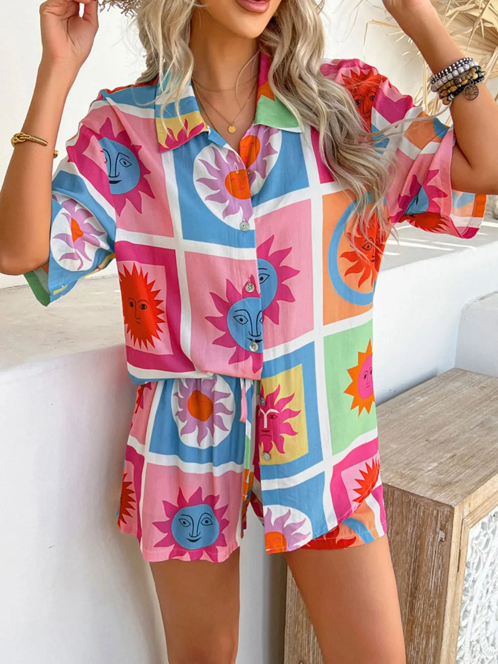 Buttoned Shirt and Shorts Set - CHIC TB