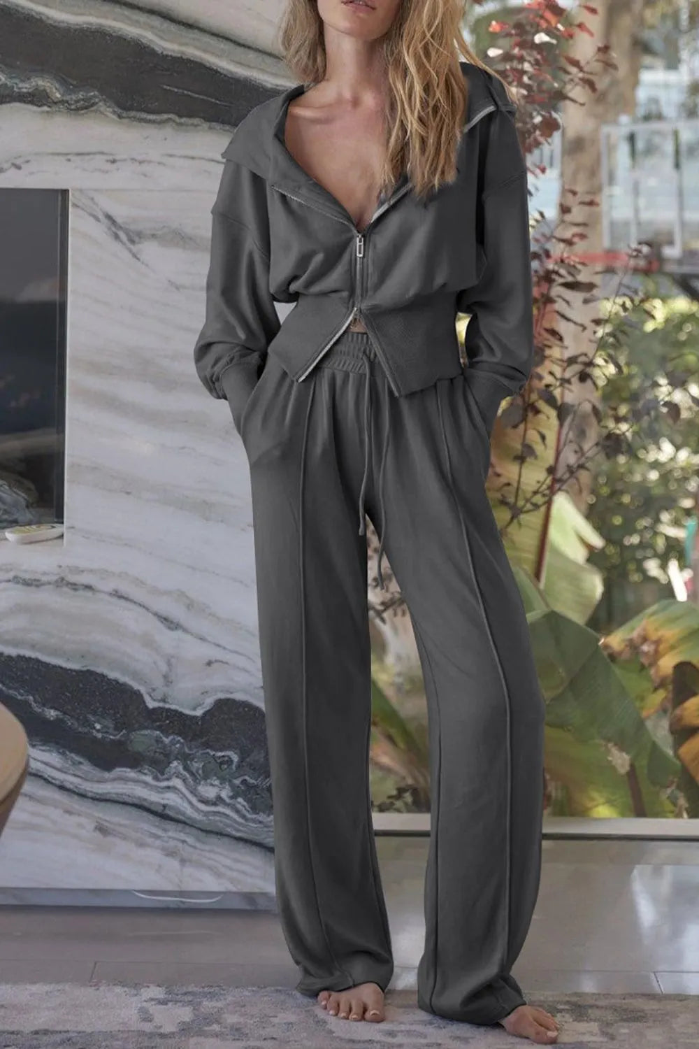 Zip-Up Hoodie and Pants Active Set.