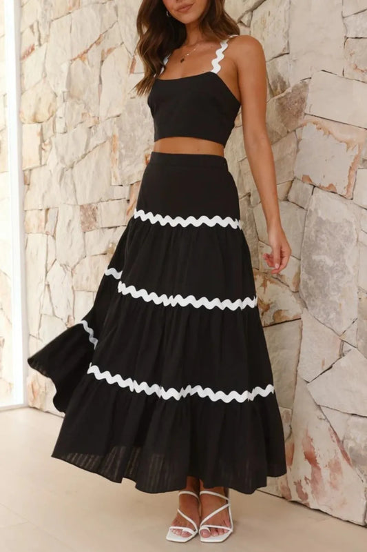 Contrast Trim Cami and Maxi Skirt Set - CHIC TB