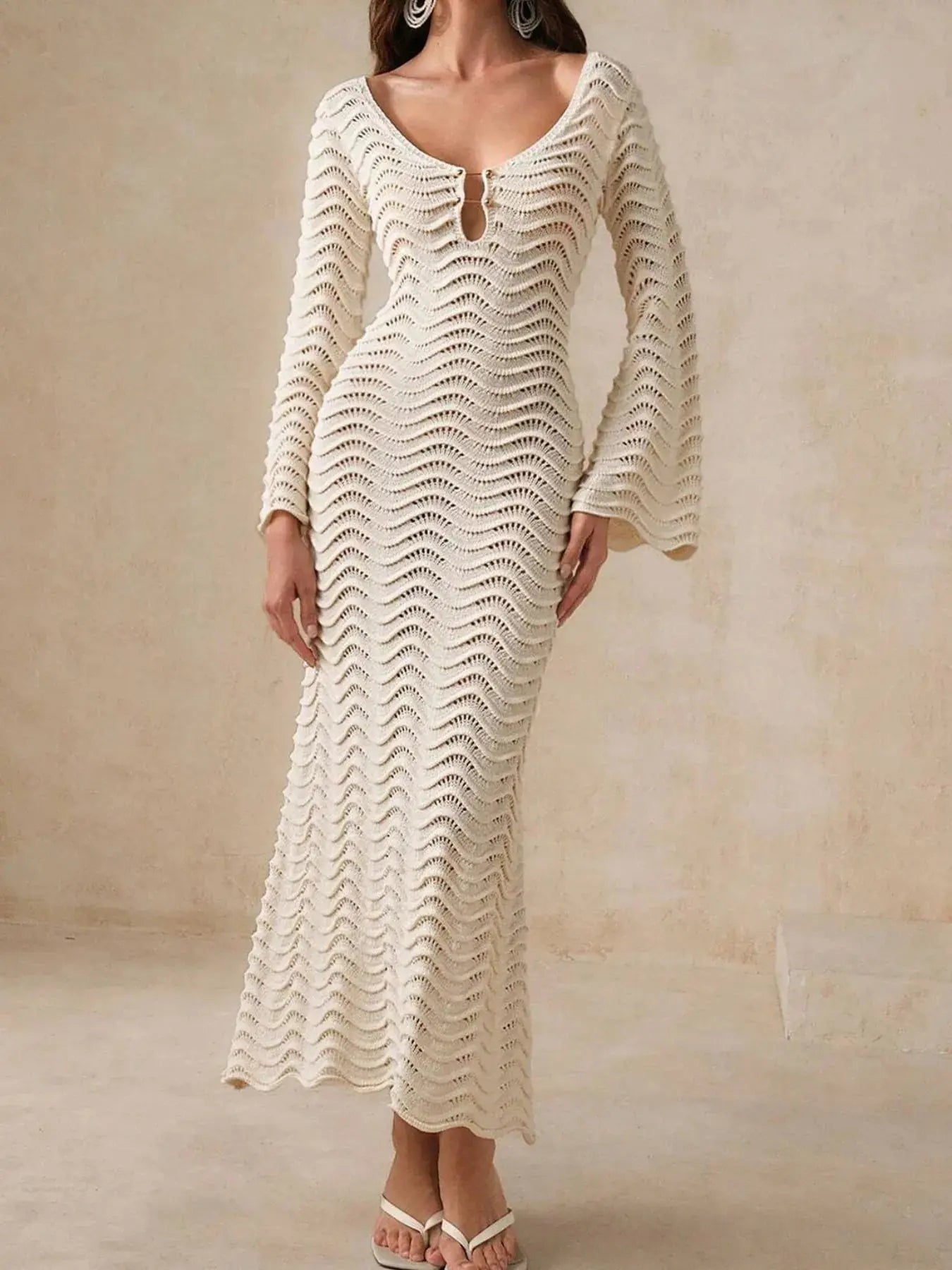Wave Openwork Crochet Maxi Knit Dress.