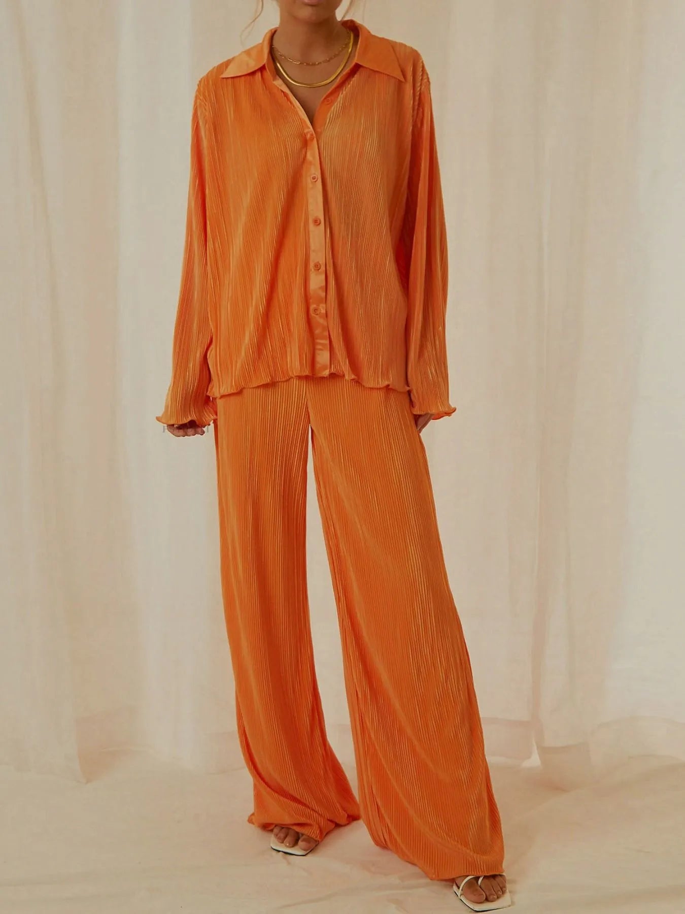 Button Up Long Sleeve Top and Pants Set.