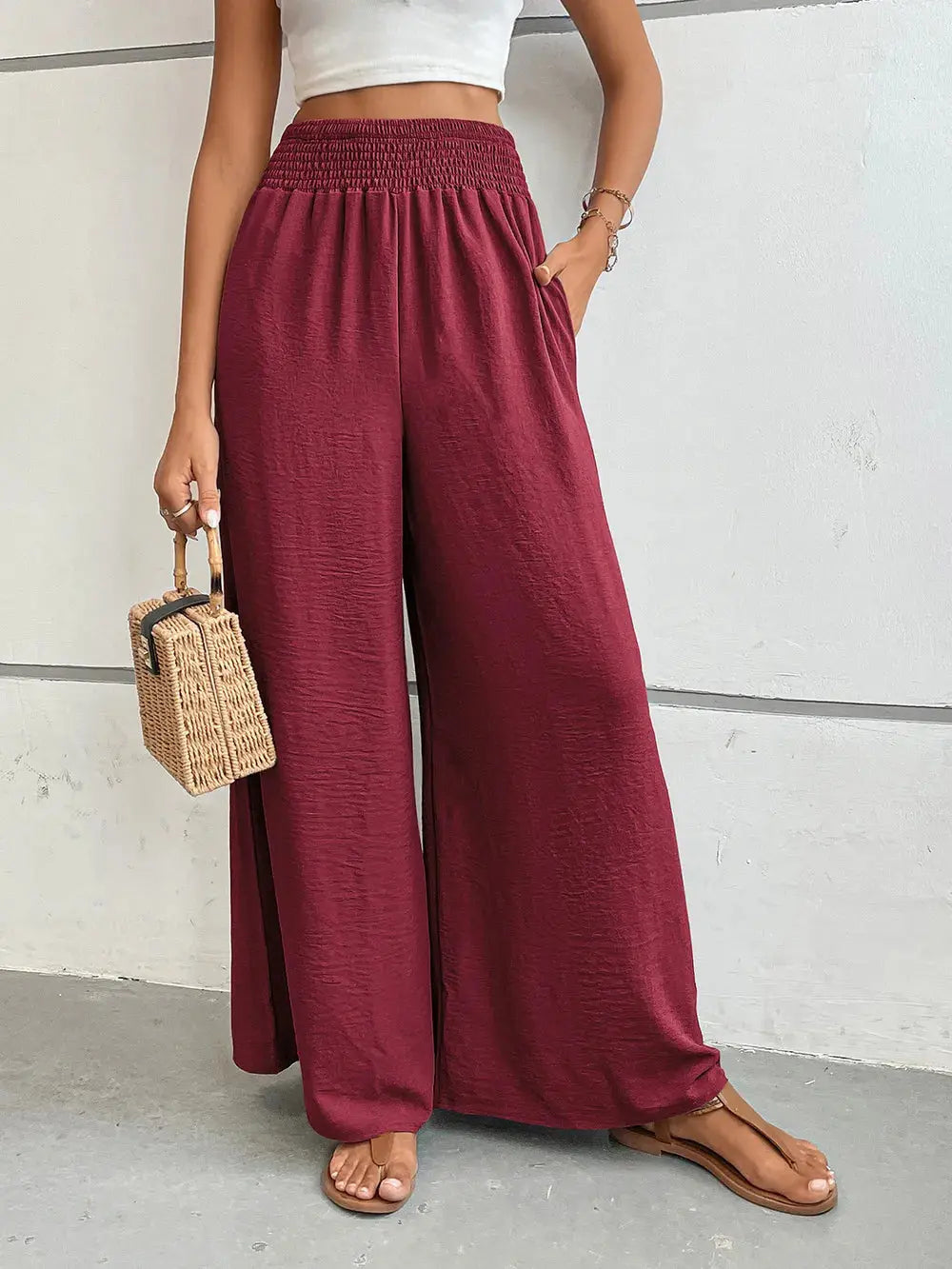 Perfee Wide Leg Pants with Pockets.