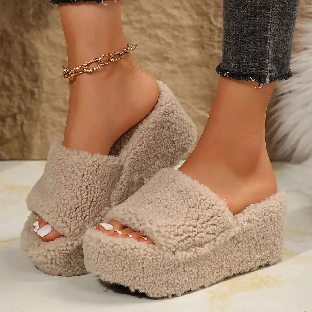 Open Toe Wedge Platform Slippers