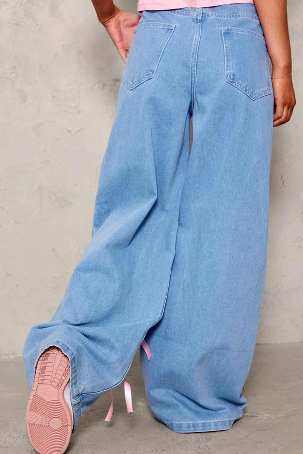 Bow Decorated Wide Leg Denim Jeans.