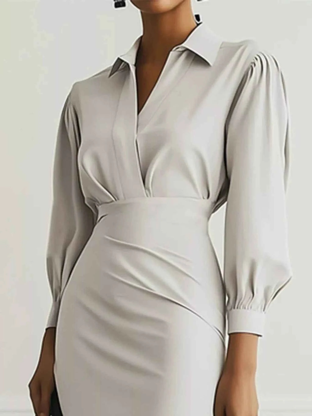 Ruched Midi Shirt Dress with Side Slit