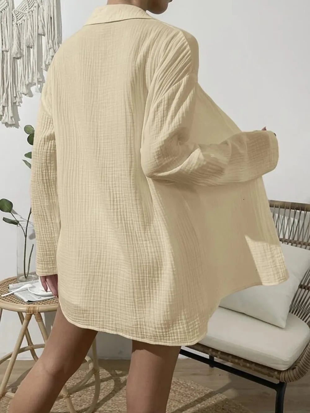 Dropped Shoulder Button Up Top and Elastic Waist Shorts Set - CHIC TB