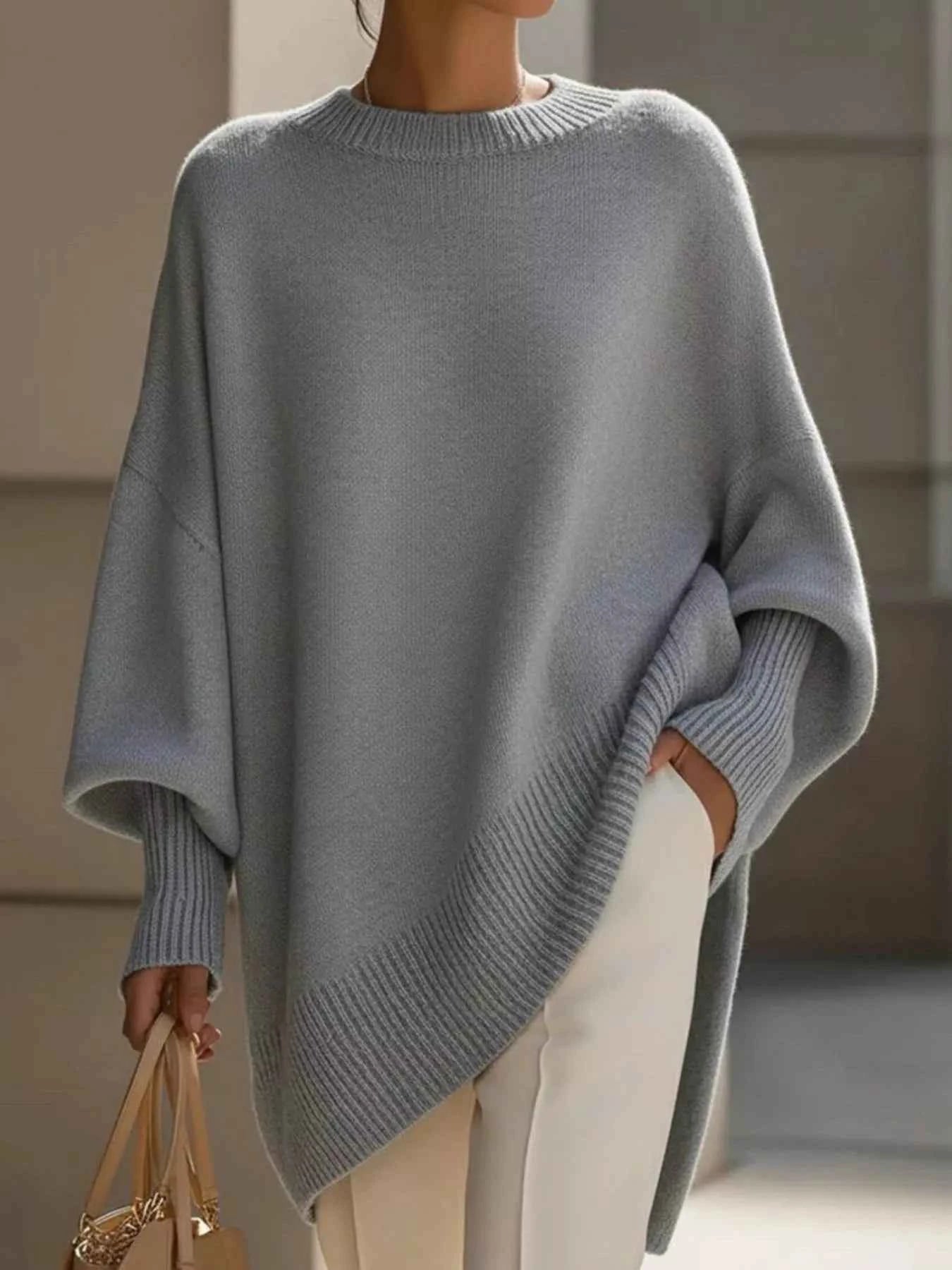 Oversized Batwing Sleeve Round Neck Sweater