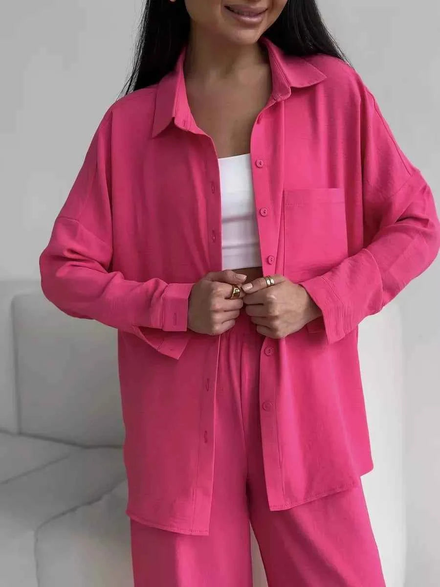 Button Up Long Sleeve Shirt and Pants Set