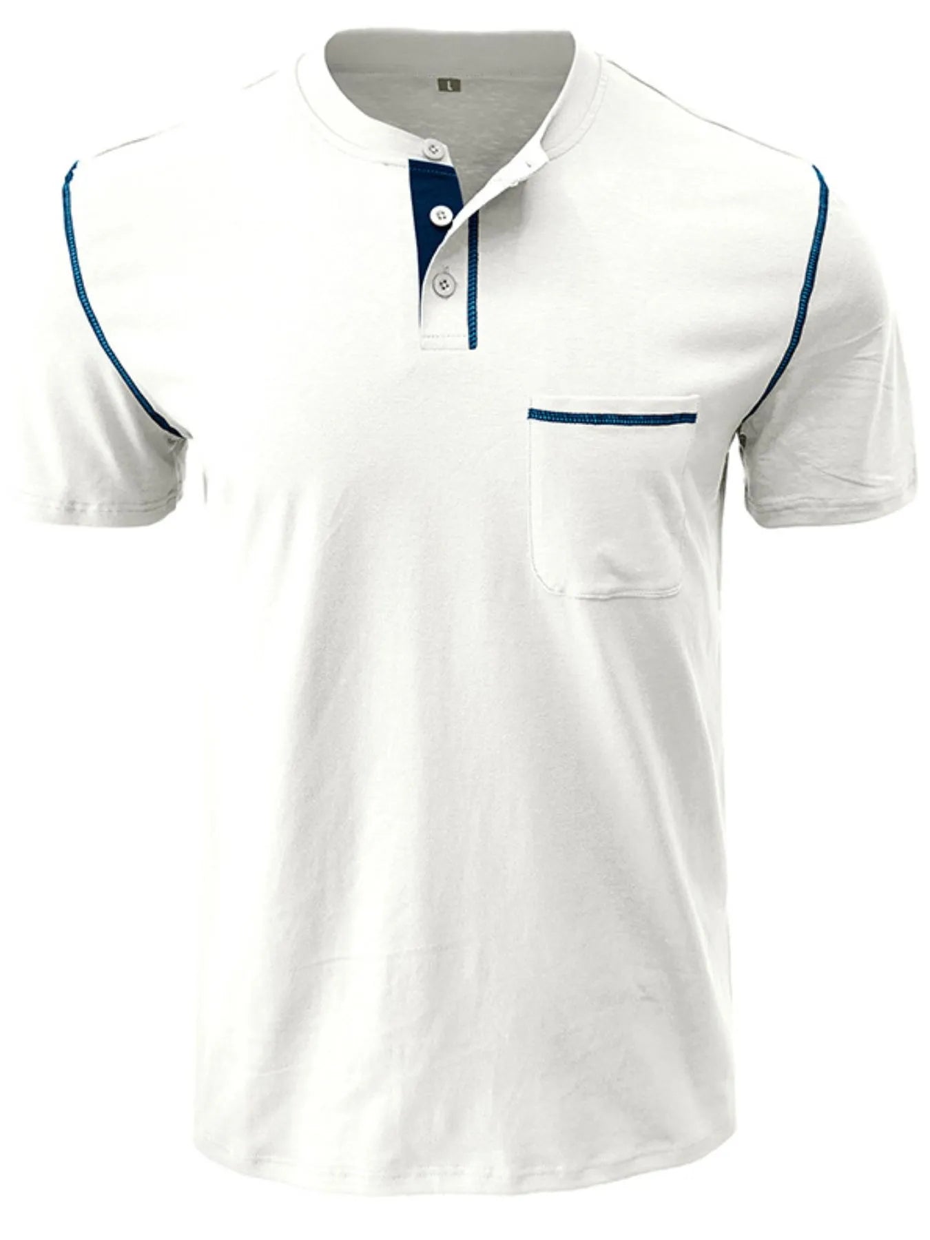 Men's Full Size Casual Henley T-Shirt with Contrast Stitching and Pocket Plus Size.
