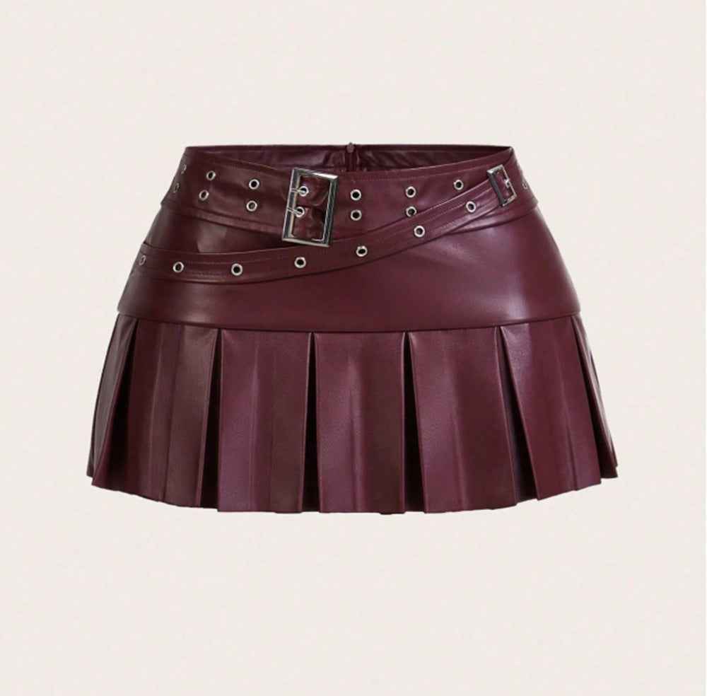Pleated skirt spicy girl PU mini skirt