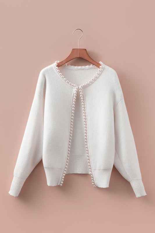 Pearl Embellished Open-Front Cardigan
