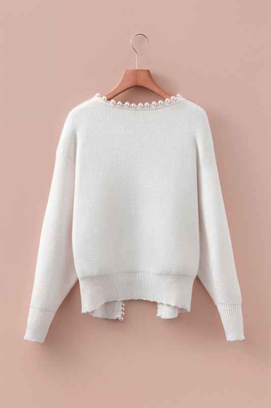 Pearl Embellished Open-Front Cardigan