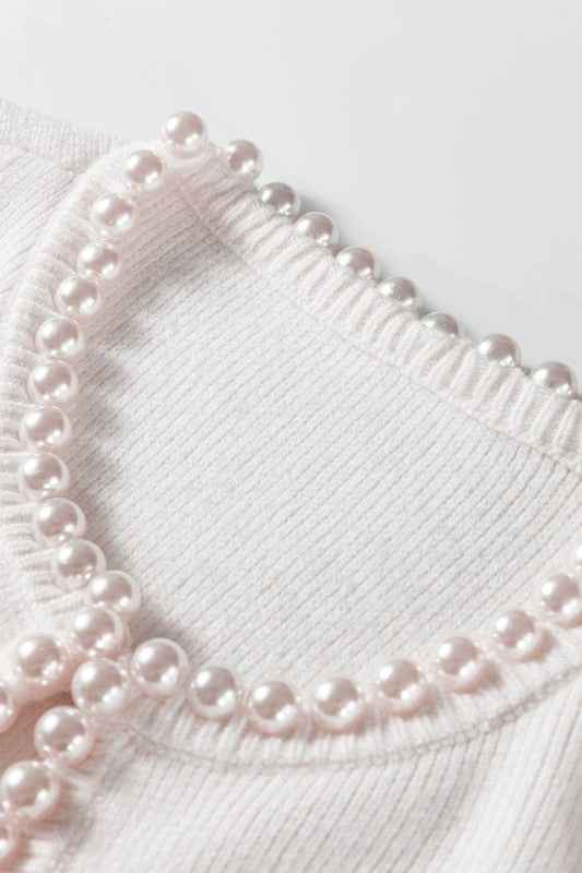 Pearl Embellished Open-Front Cardigan