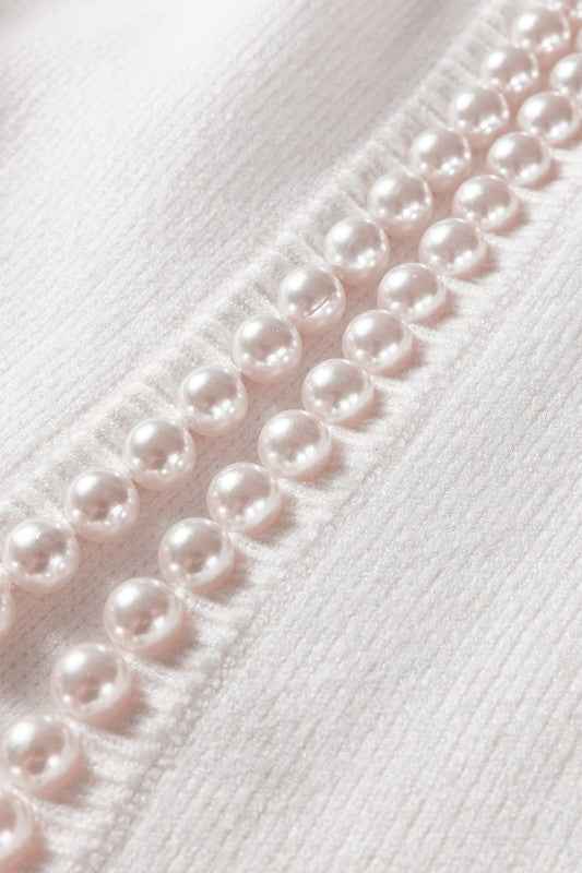 Pearl Embellished Open-Front Cardigan