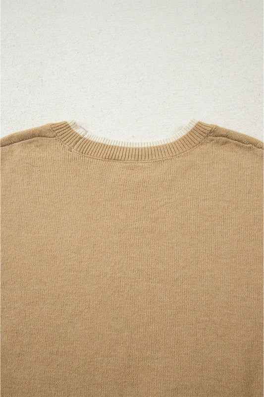 Leopard Bow Split Cuff Contrast Trim Sweater