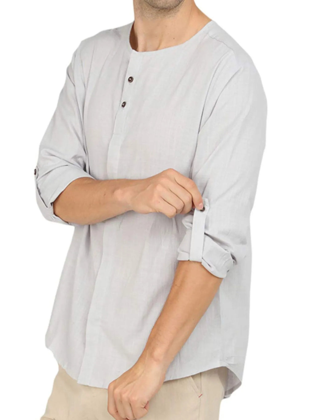 Elegant Roll-Up Sleeve Linen Blend Polo Shirt for men.