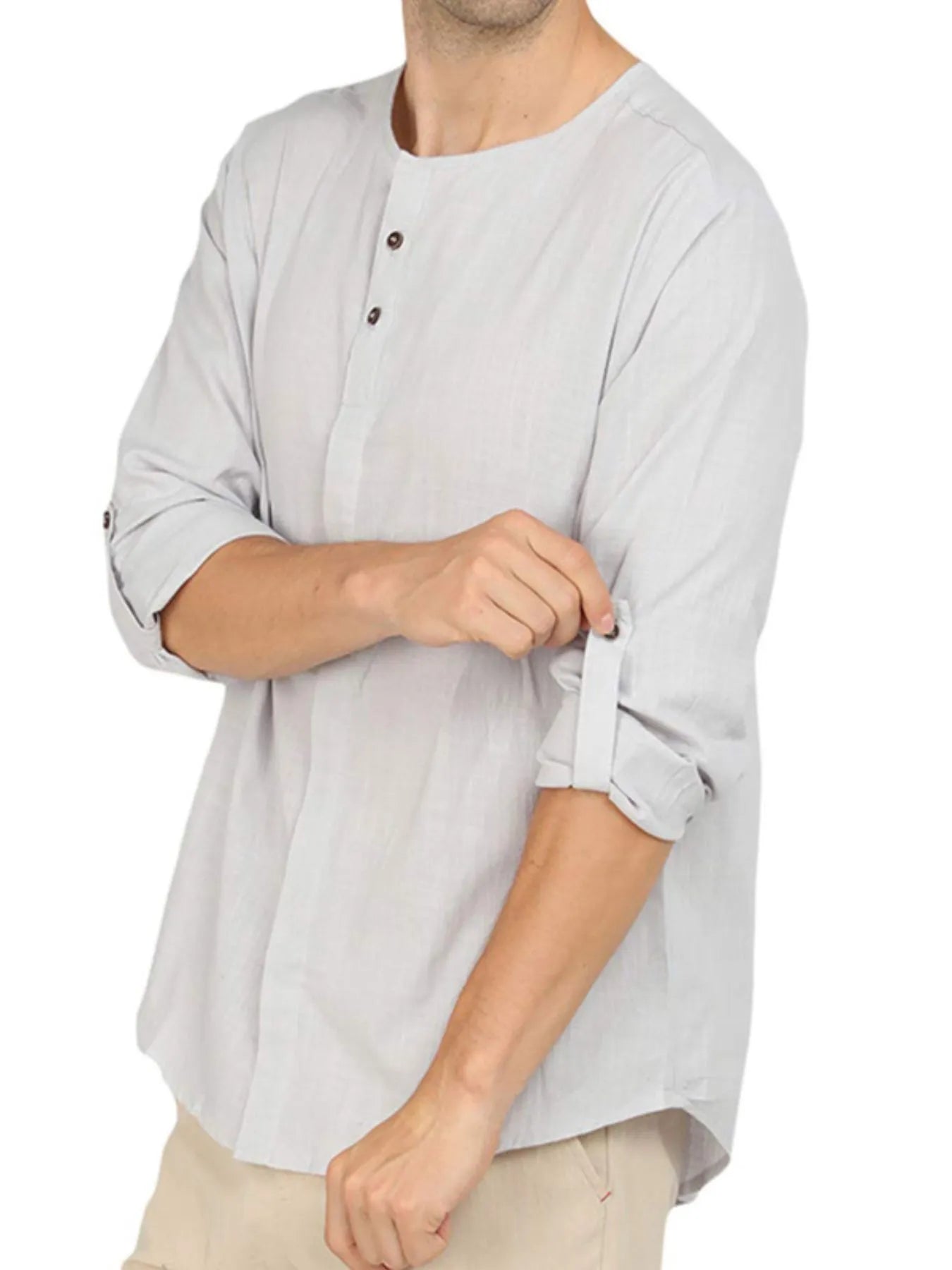 Elegant Roll-Up Sleeve Linen Blend Polo Shirt for men.