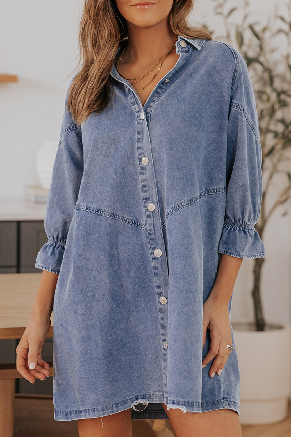 Sky Blue Buttoned Long Sleeve Denim Mini Dress Dear-Lover Dropshipping