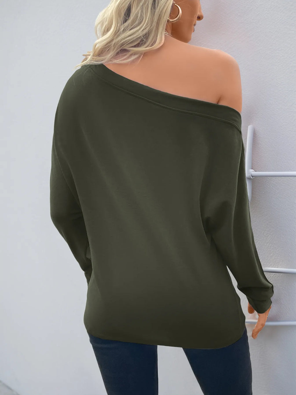 Single Shoulder Long Sleeve T-Shirt.