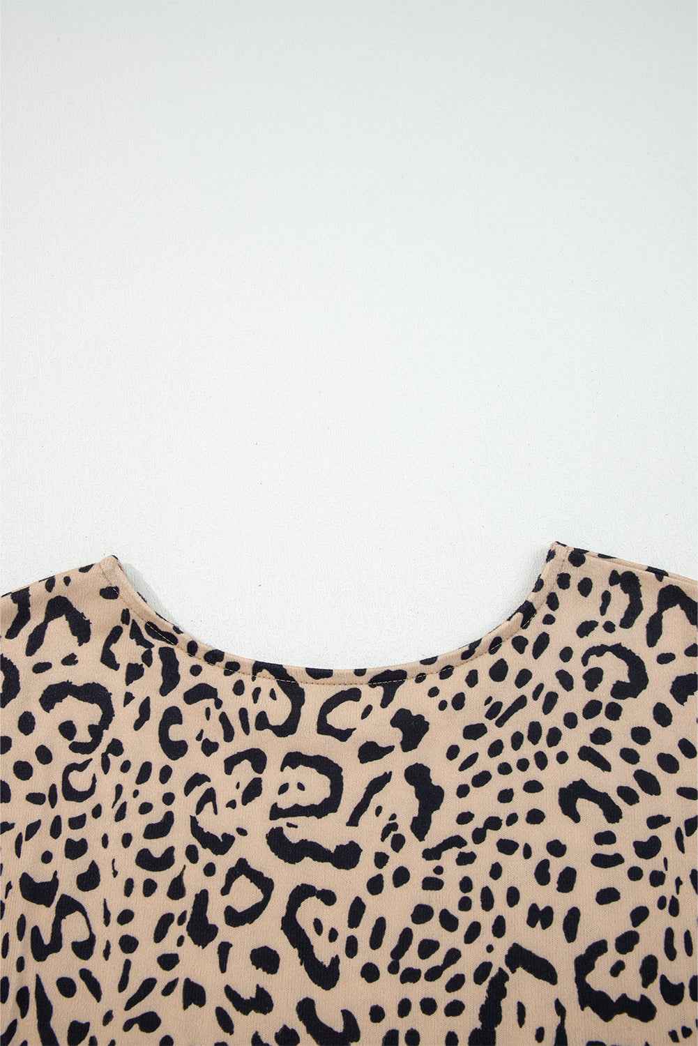 Khaki Leopard Print Long Batwing Sleeve Loose Top