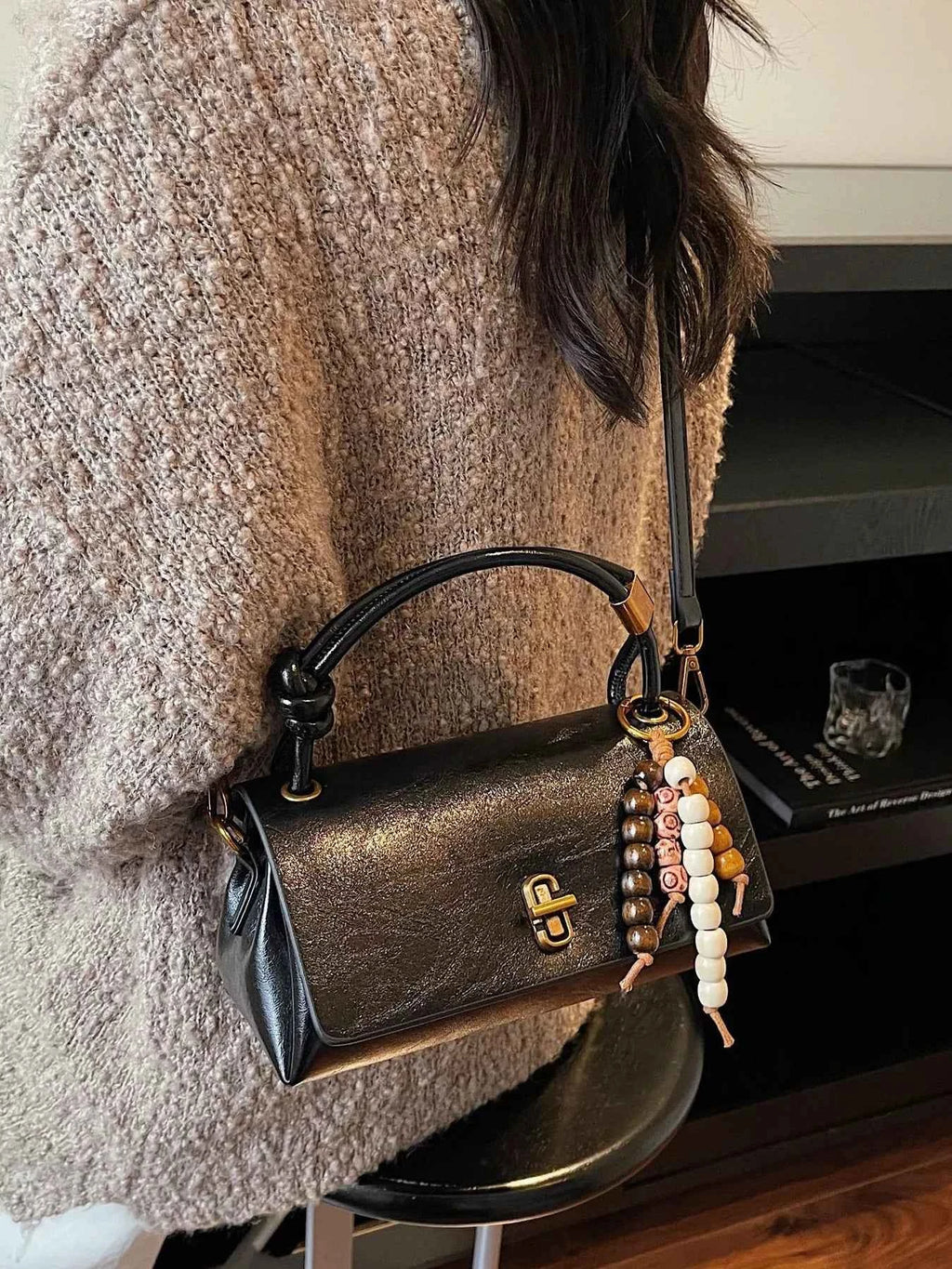 Leather Crossbody Bag with Bead Charm