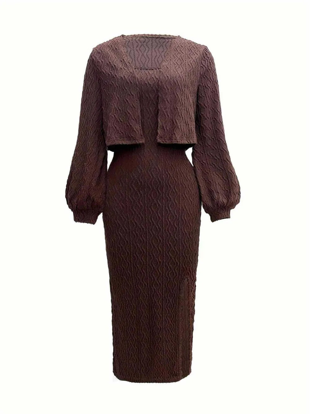 Open Front Long Sleeve Cardigan and Side Slit Cami Dress Set.