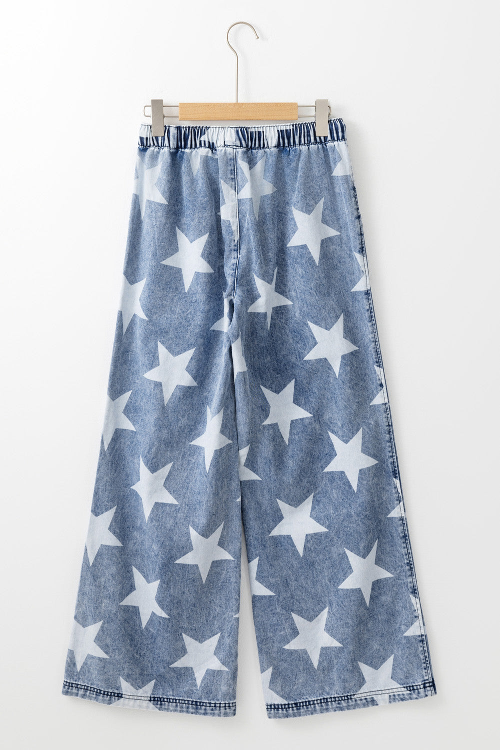 Light Blue Star Print Light Wash Drawstring Elastic Waistband Wide Leg Jeans Dear-Lover Dropshipping