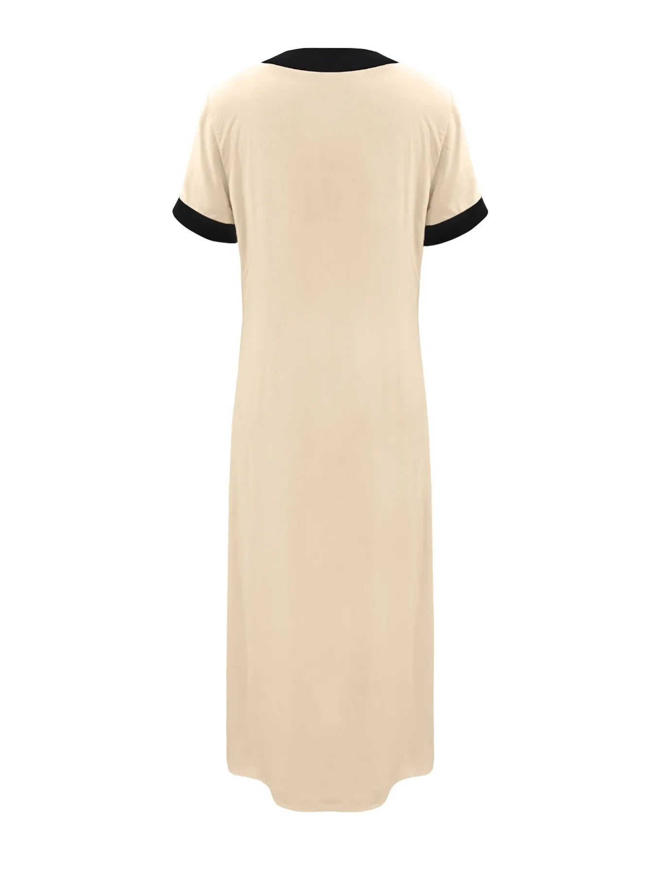Button-Front Contrast Trim Midi Dress.
