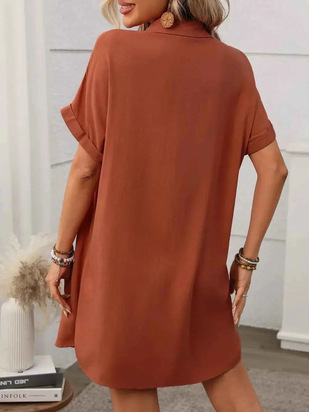 Button Down Short Sleeve Mini Dress.