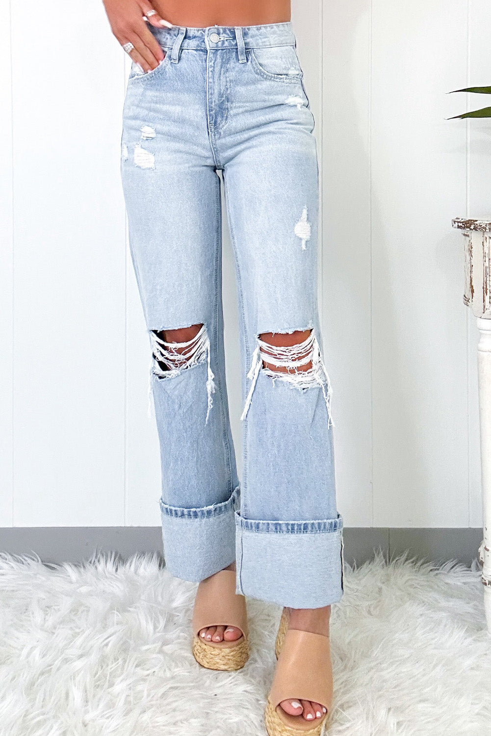 Beau Blue Light Wash Distressed Straight Jeans Dear-Lover Dropshipping